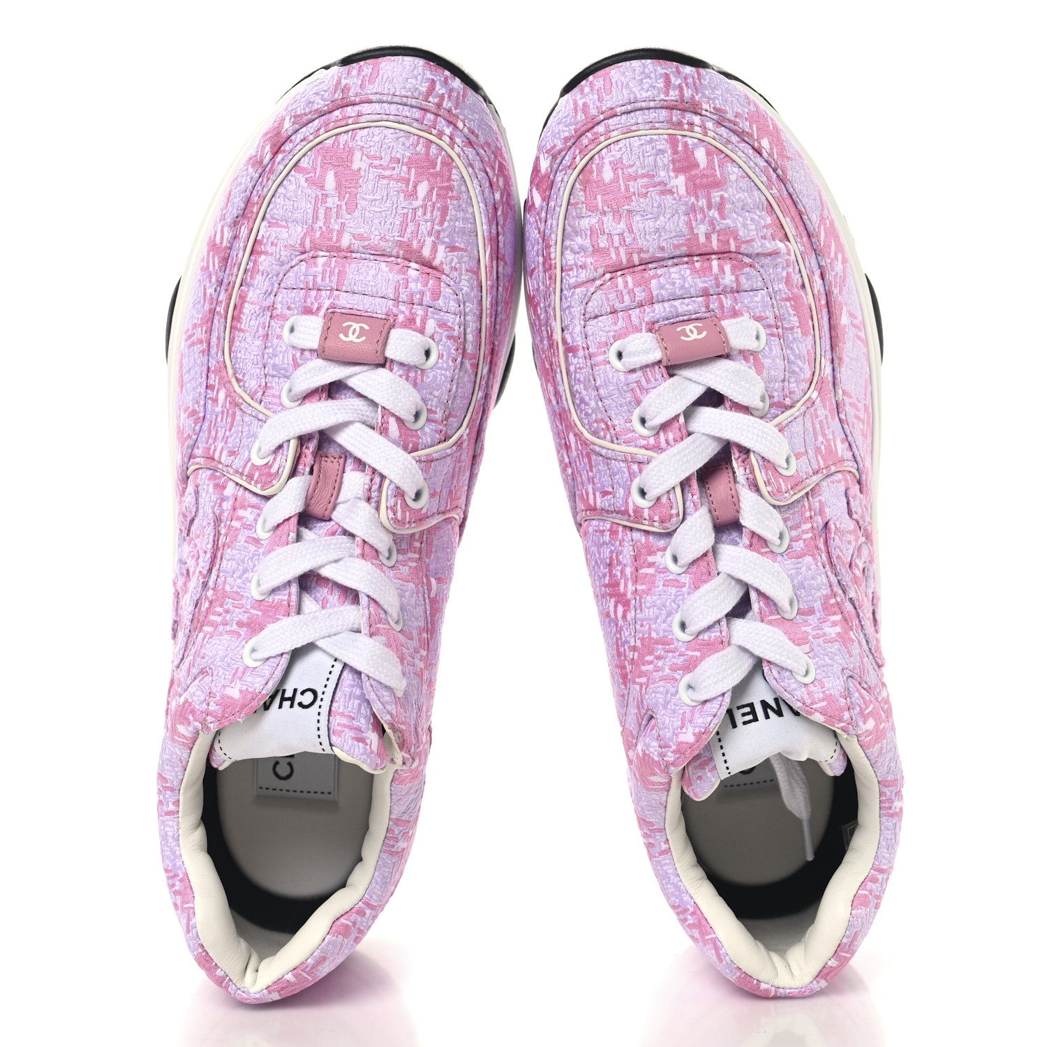 CHANEL TWEED SUEDE CALFSKIN CC SNEAKERS PINK & BEIGE
