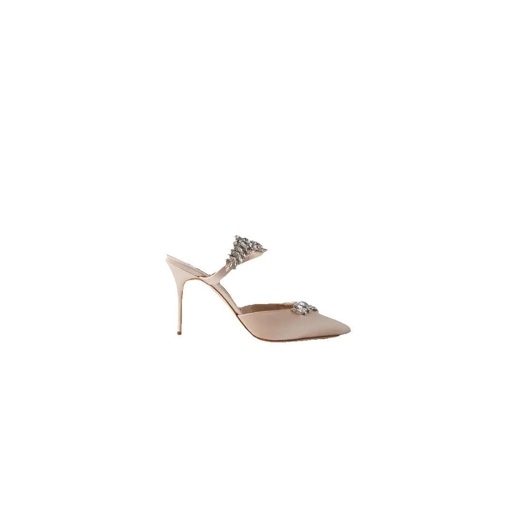 Manolo Blahnik Lurum 90 Embellished Satin Mules - Nude/Pink
