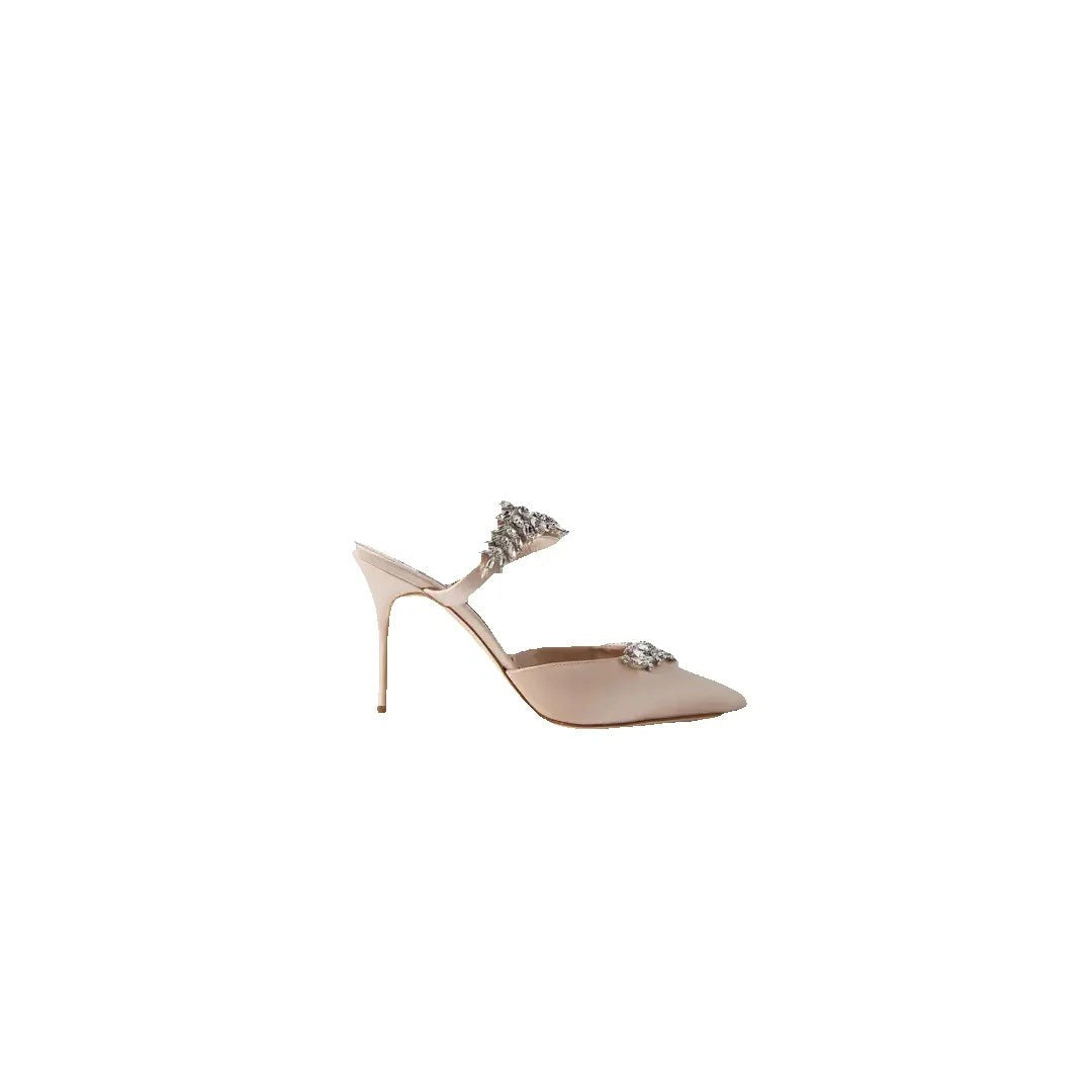 Manolo Blahnik Lurum 90 Embellished Satin Mules - Nude/Pink