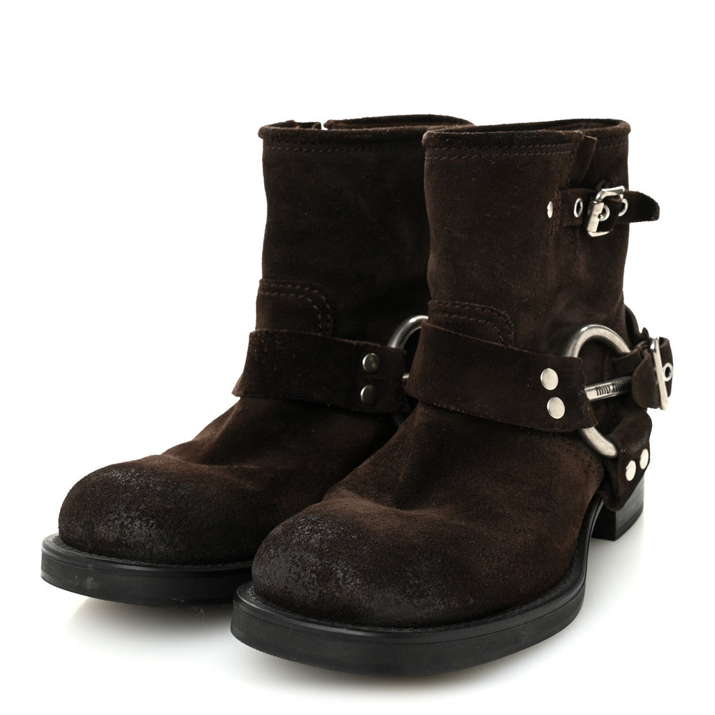 MIU MIU SUEDE HARNESS ENGINEER BOOT BROWN