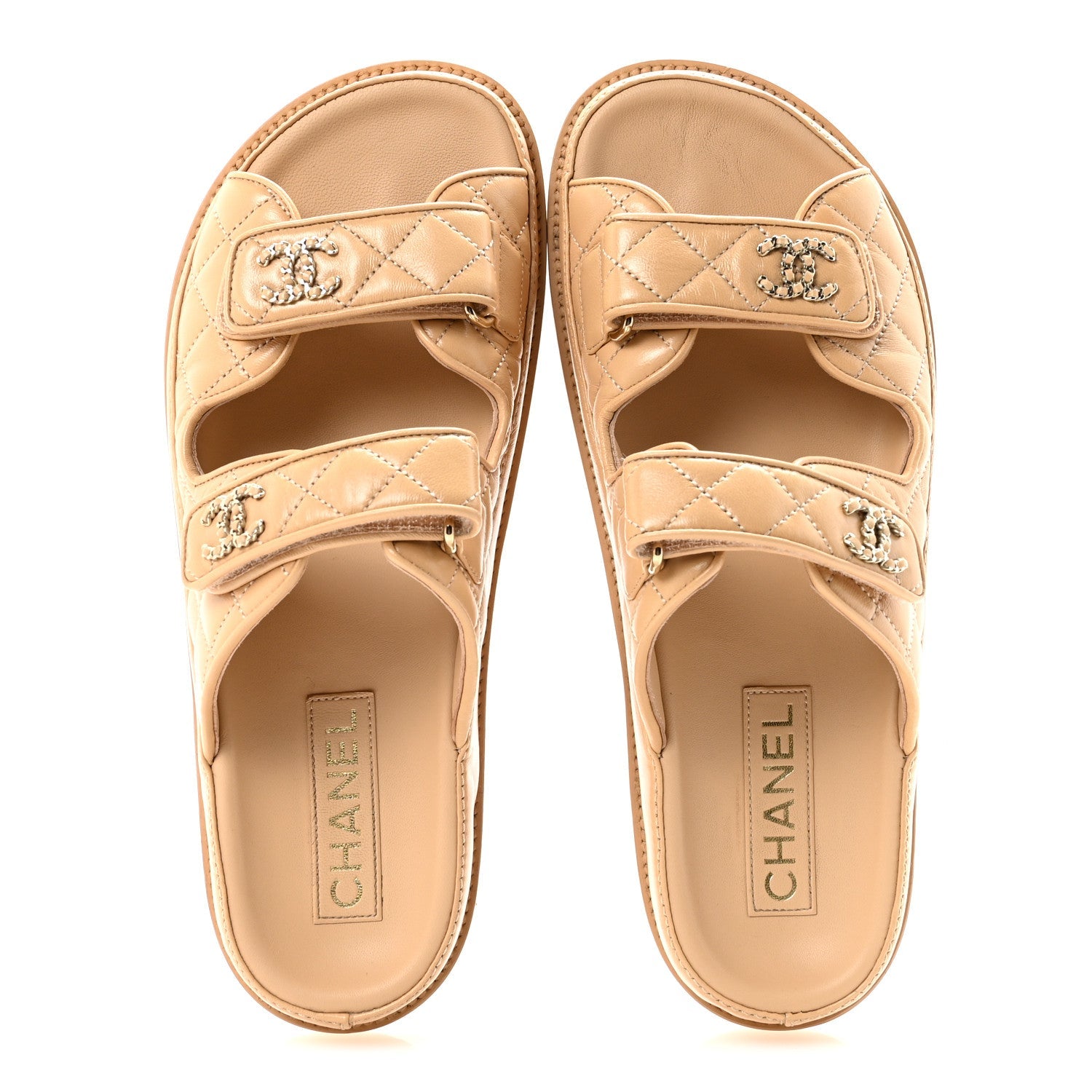 CHANEL LAMBSKIN QUILTED VELCRO DAD CHAIN CC SLIDE SANDAL PINK