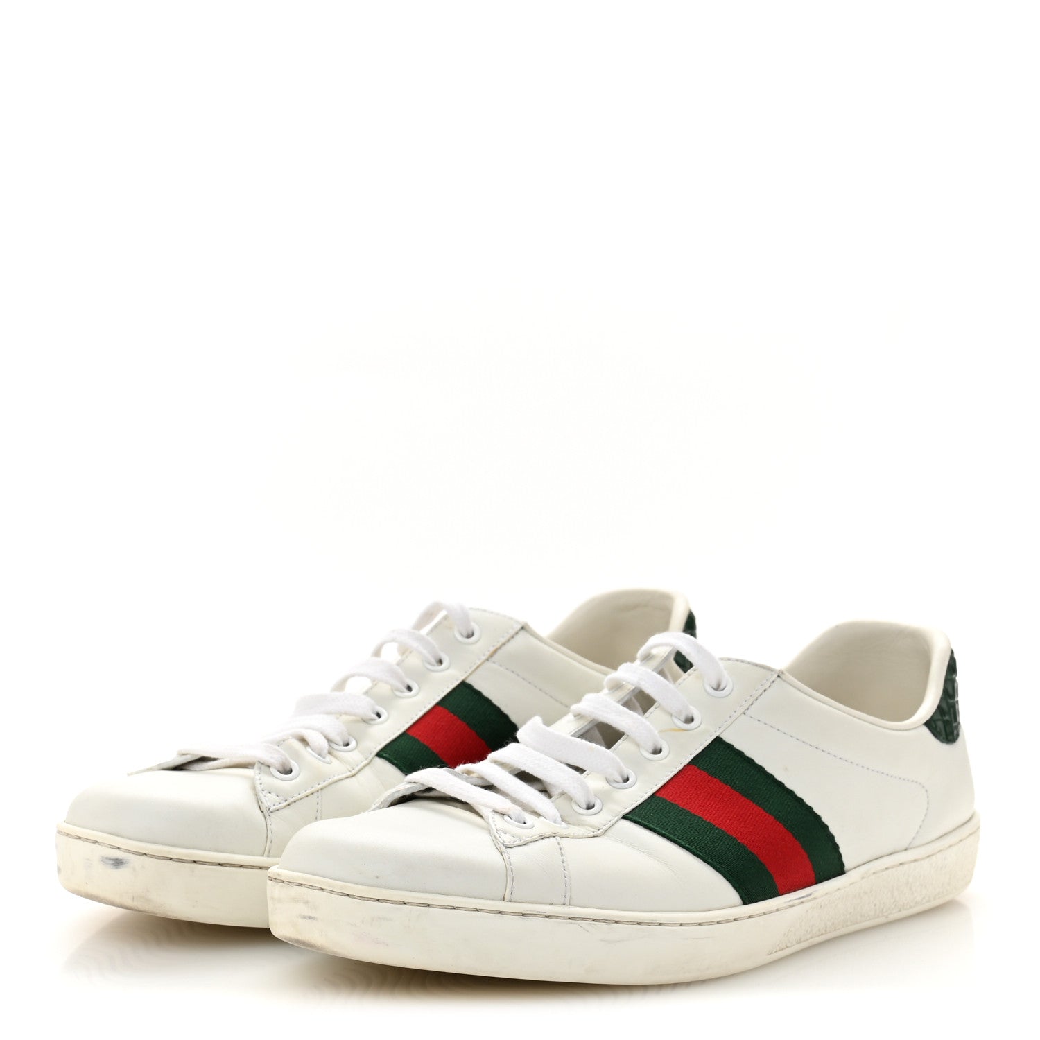 GUCCI CALFSKIN CROCODILE WEB ACE SNEAKERS WHITE GREEN