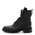 CHANEL QUILTED LACE UP COMBAT BOOTS CALFSKIN BLACK SHW