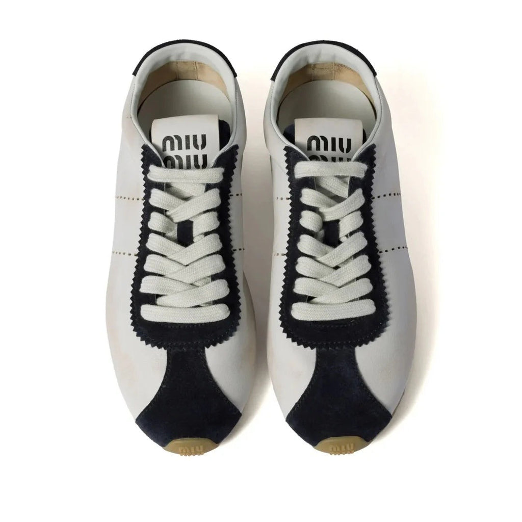 Miu Miu Plume Mesh Fabric Sneakers - White/Navy