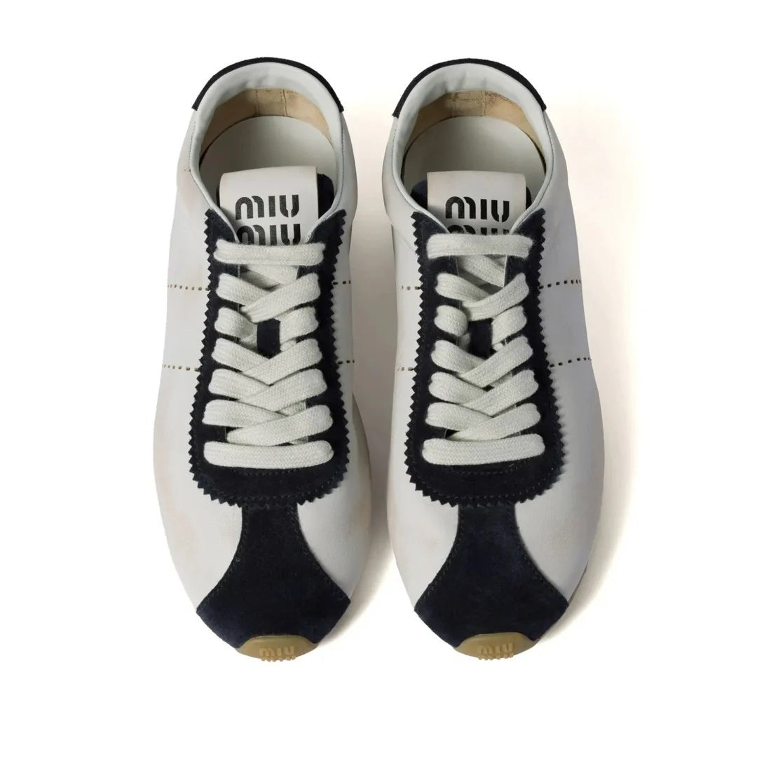 Miu Miu Plume Mesh Fabric Sneakers - White/Navy