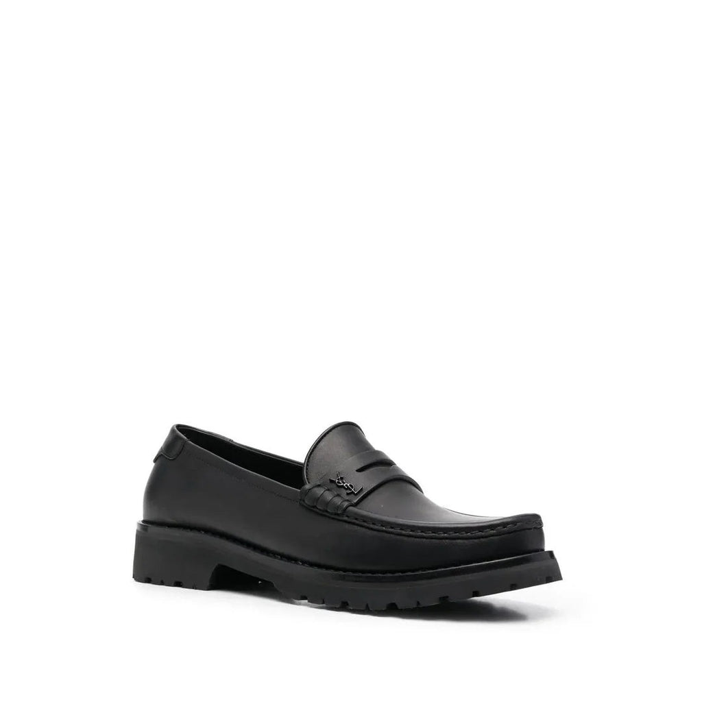 Saint Laurent Logo-Plaque Gathered Loafers - Black