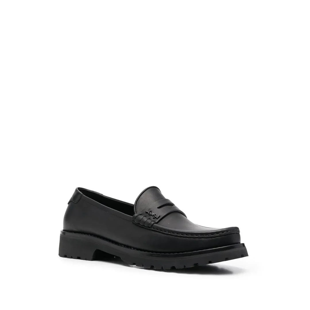 Saint Laurent Logo-Plaque Gathered Loafers - Black