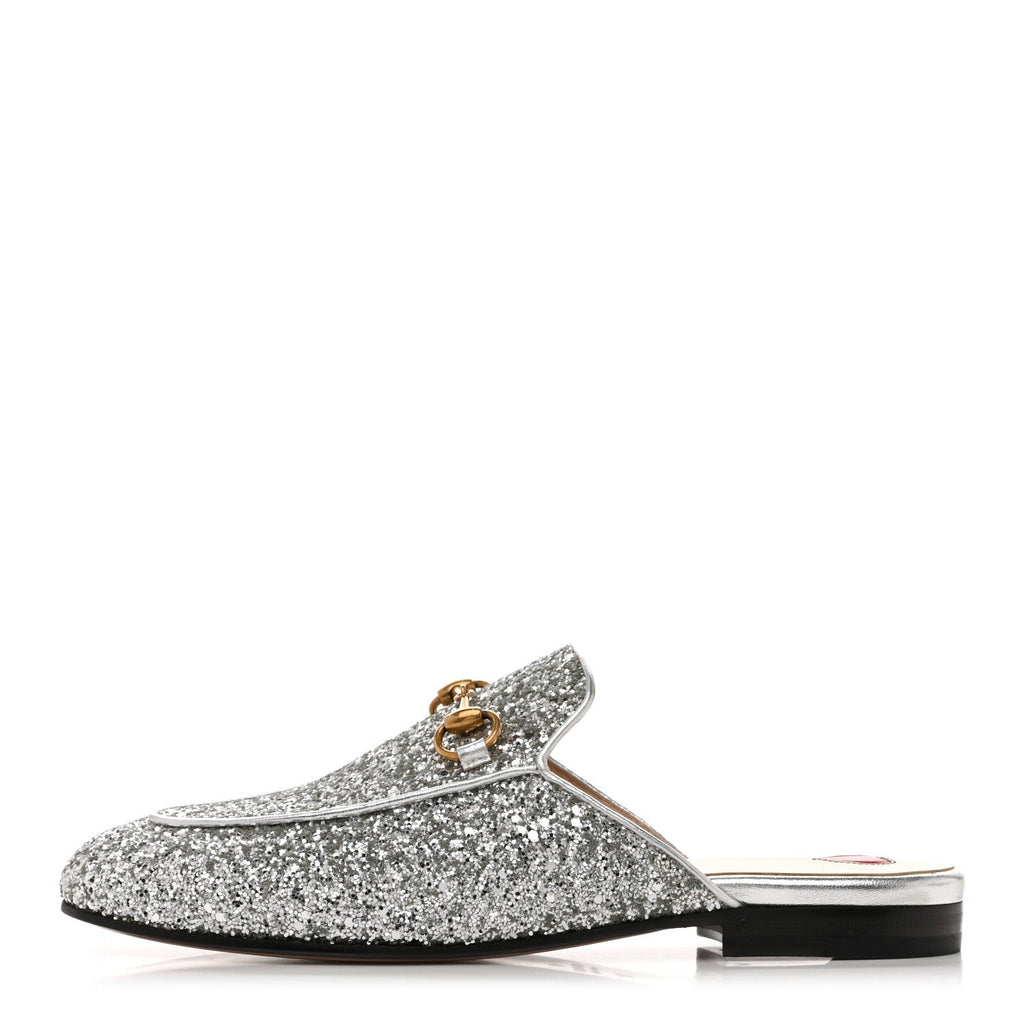 GUCCI GLITTER PRINCETOWN SLIPPERS SILVER