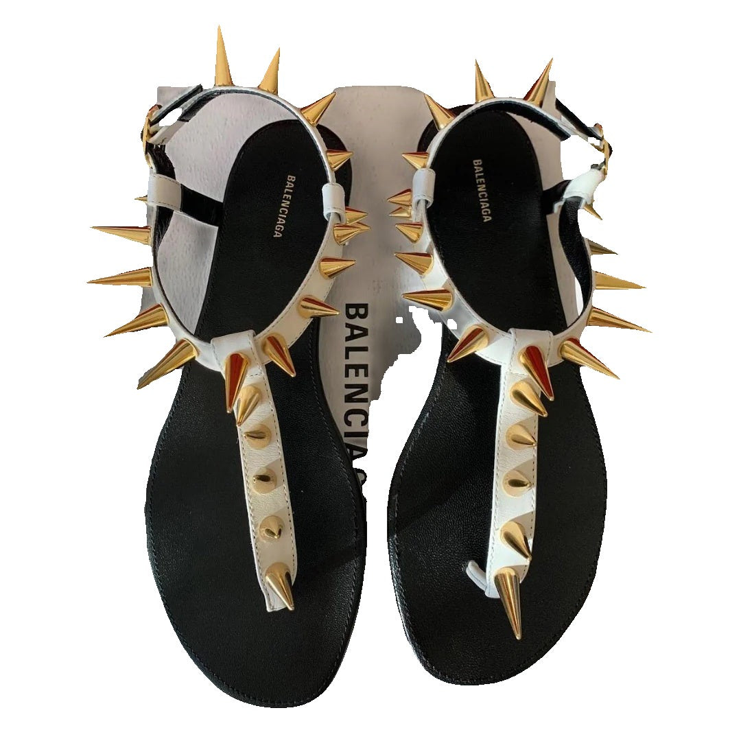 Balenciaga Fringed Satin Thong Sandals - White