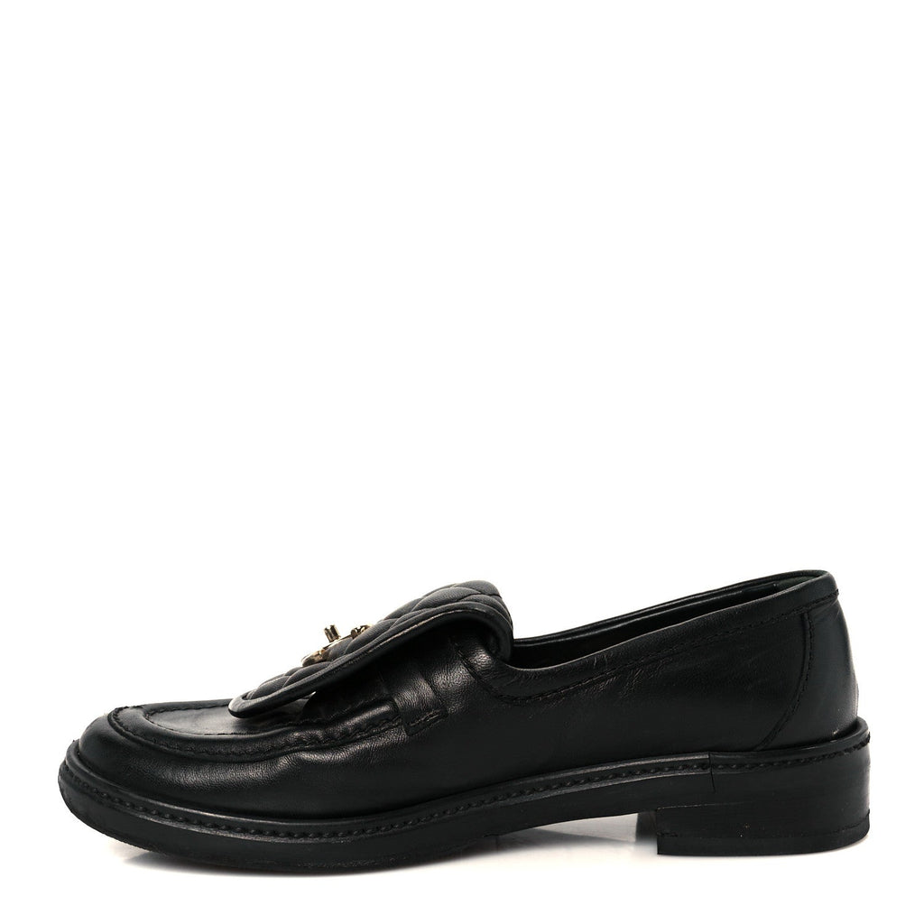 CHANEL CC TURNLOCK LOAFERS QUILTED LEATHER BLACK LGHW