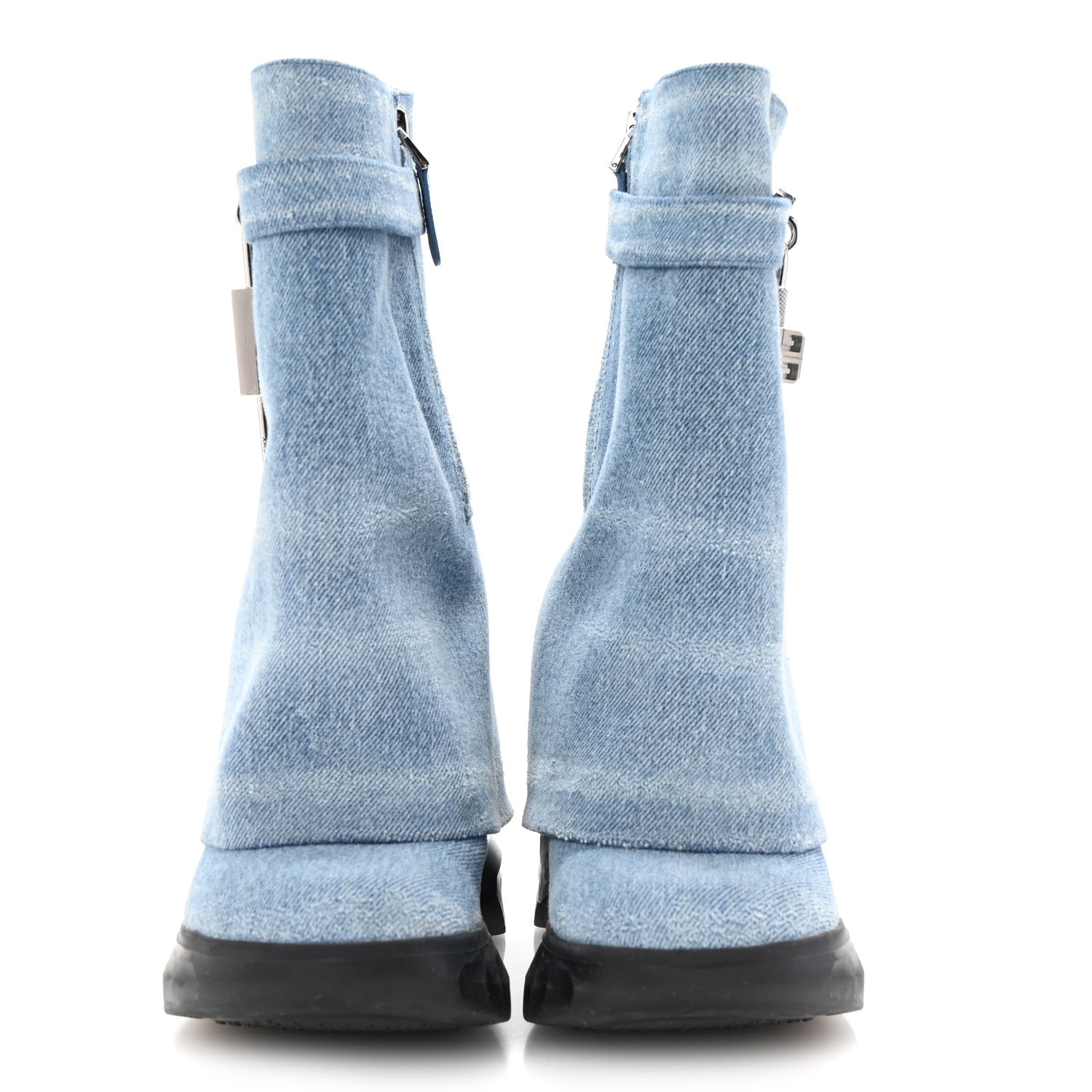 GIVENCHY WASHED DENIM SHARK LOCK BIKER ANKLE BOOT LIGHT BLUE SNEAKER SOLE