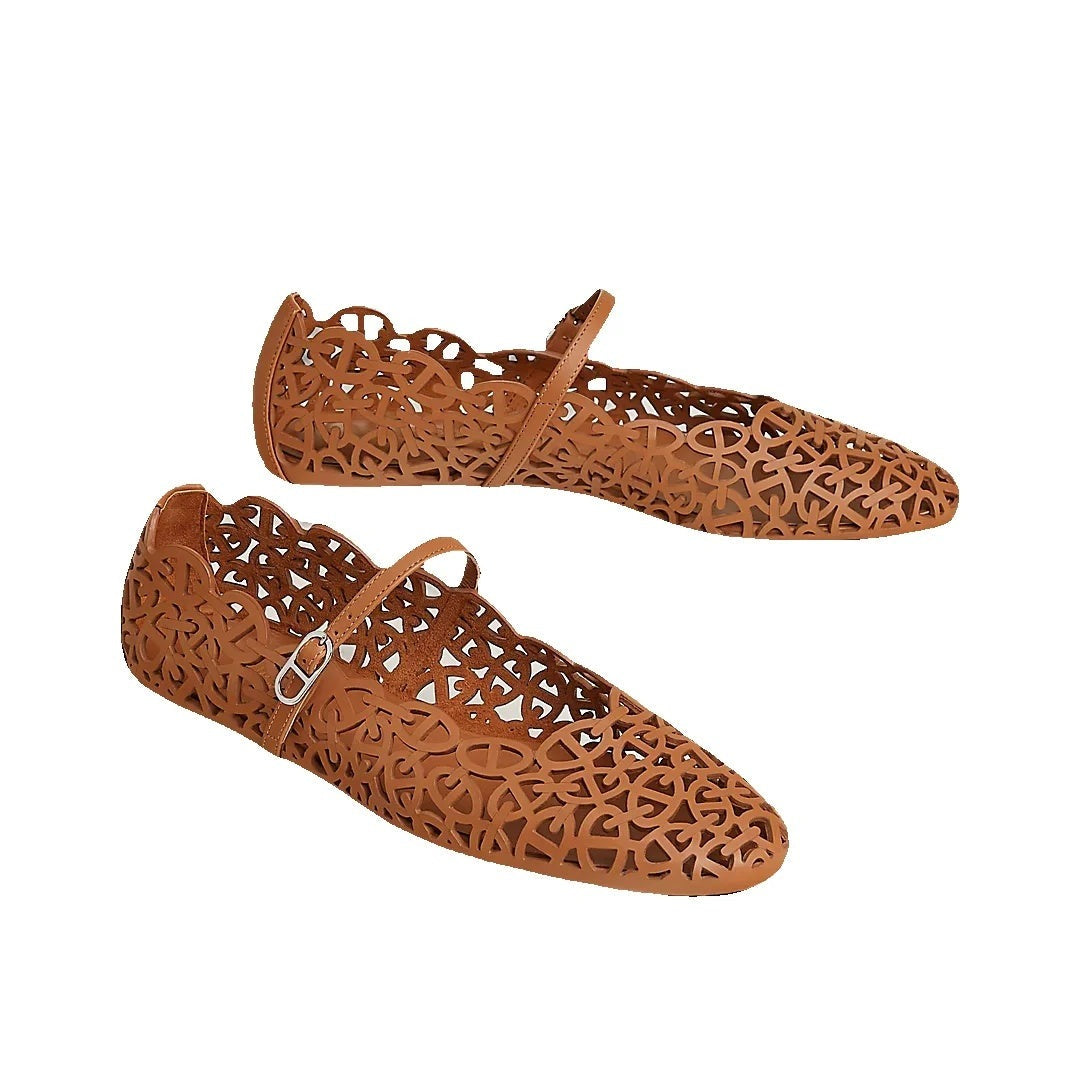 Hermès Meli Ballet Flat - Brown (different model - laser-cut/perforated)
