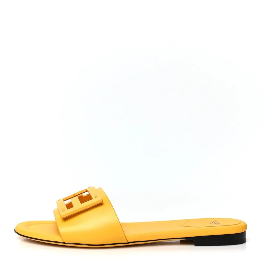Fendi Vitello Baguette Flat Slide Sandal - Yellow