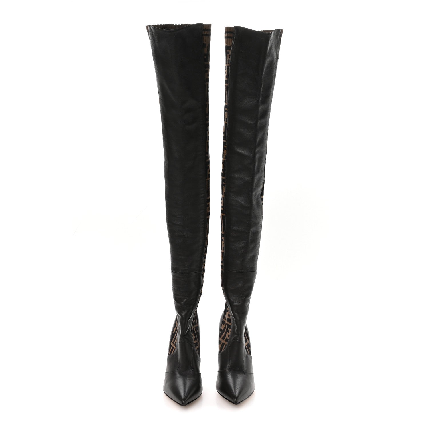 FENDI FF ROCKOKO NAPPA MICROFIBER THIGH HIGH BOOT EBANO TOBACCO