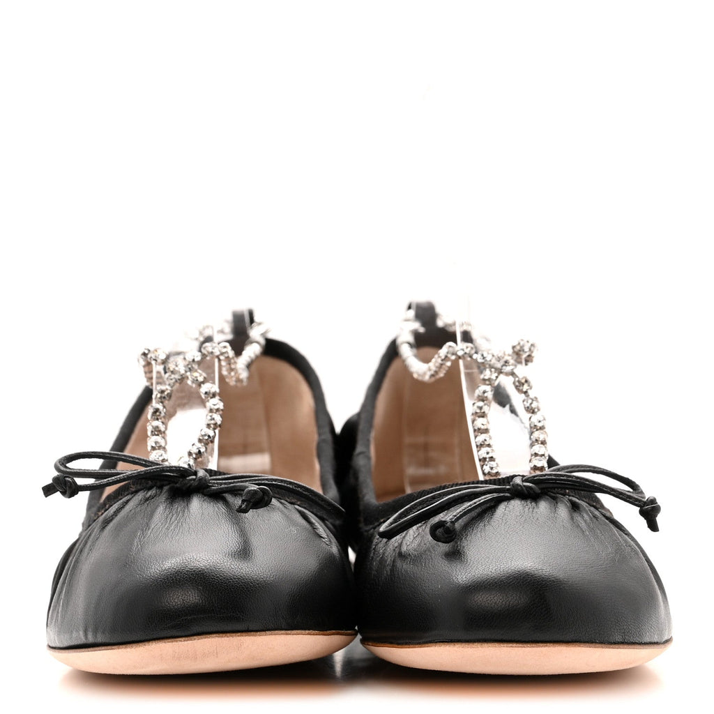 MIU MIU NAPPA CRYSTAL BALLET FLAT BLACK