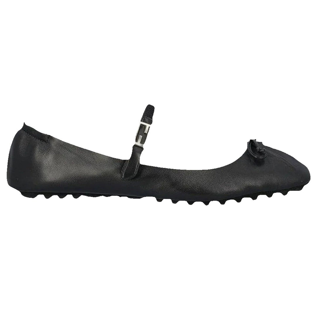 Fendi FF-Logo Buckle Bow Ballet Flats - Black