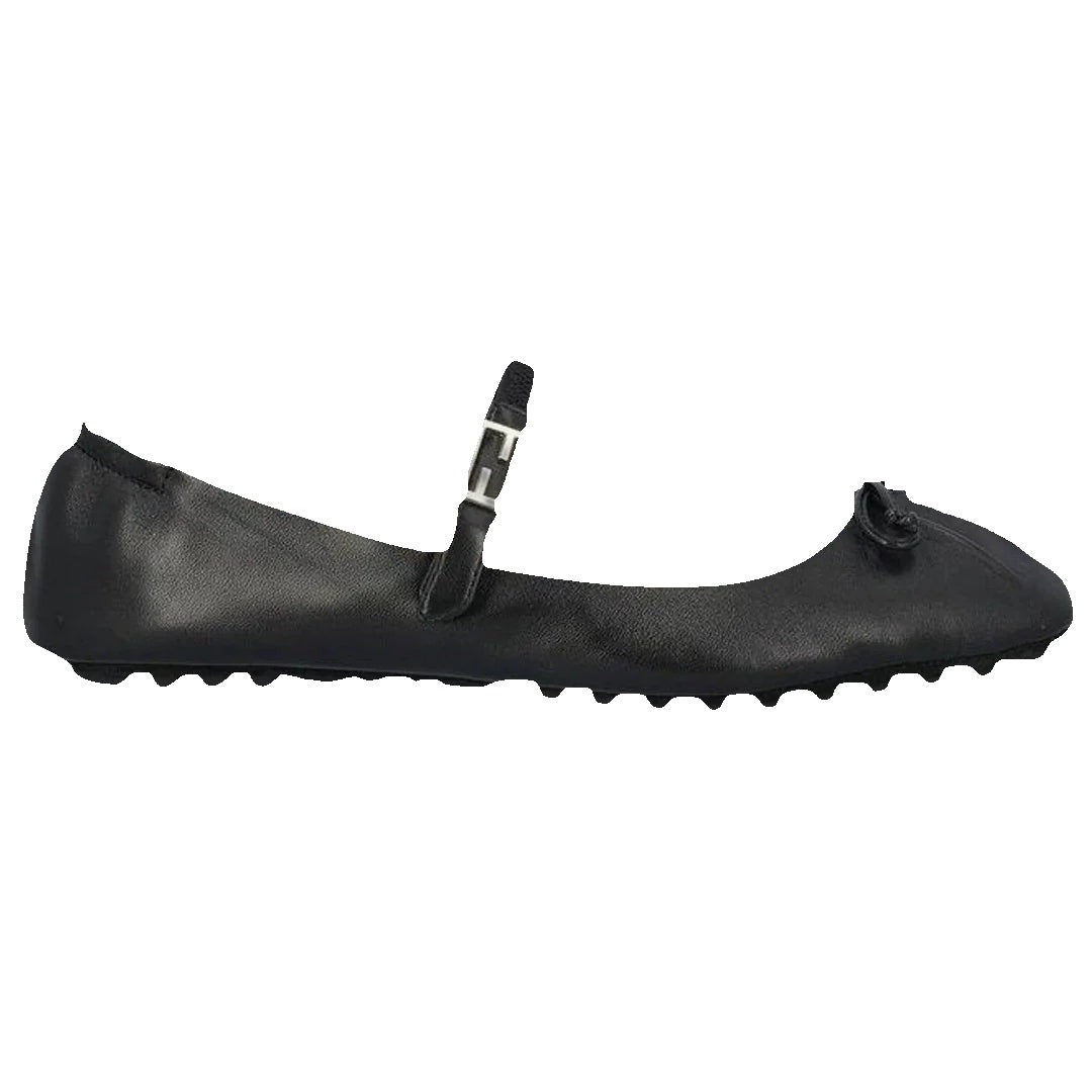 Fendi FF-Logo Buckle Bow Ballet Flats - Black