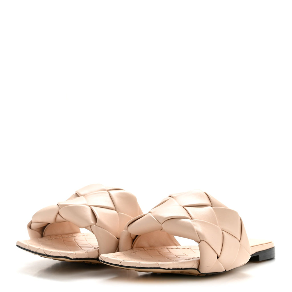 BOTTEGA VENETA NAPPA MAXI INTRECCIATO LIDO FLAT SANDALS BANDAGE PINK