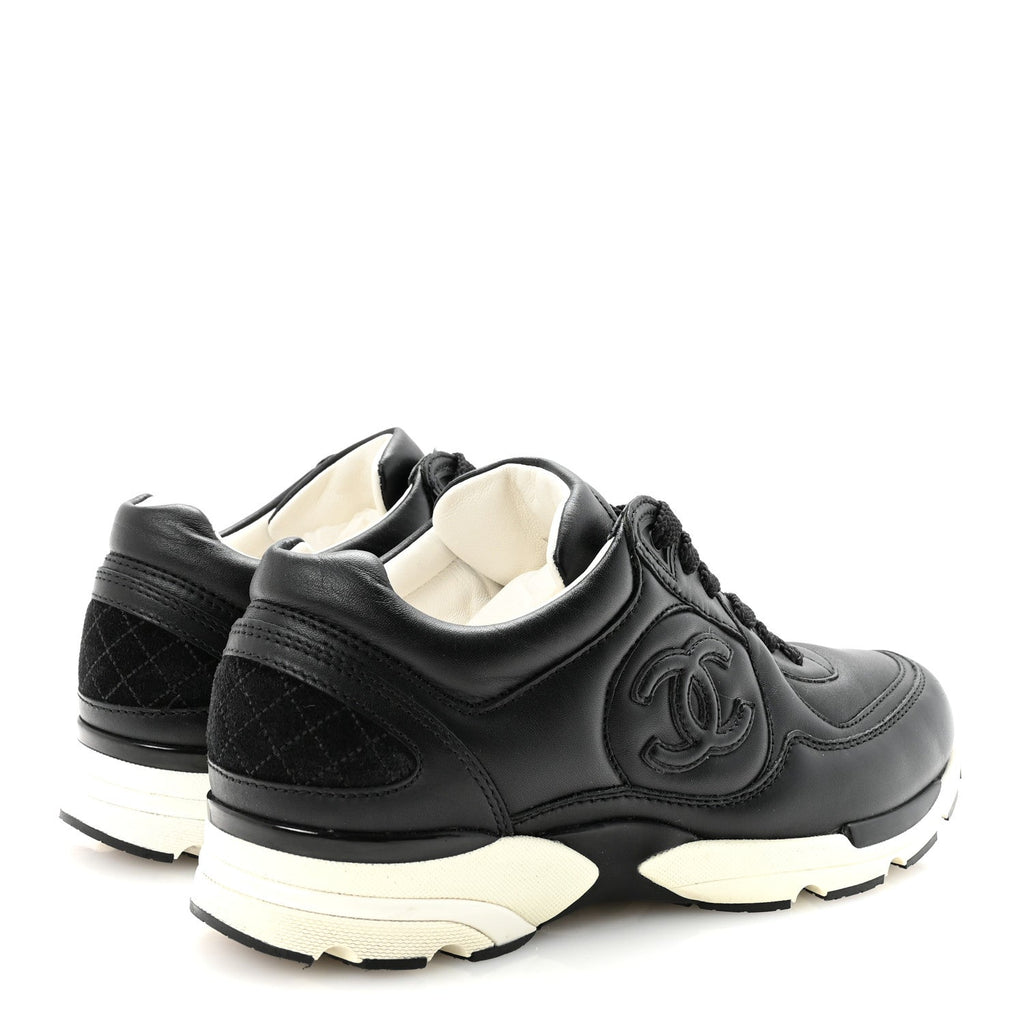 CHANEL TWEED SUEDE CALFSKIN CC SNEAKERS NAVY & BLACK