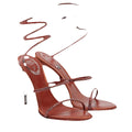 René Caovilla Cleo 105mm Baguette Crystal Satin Snake-Wrap Sandal - Rust/Terracotta