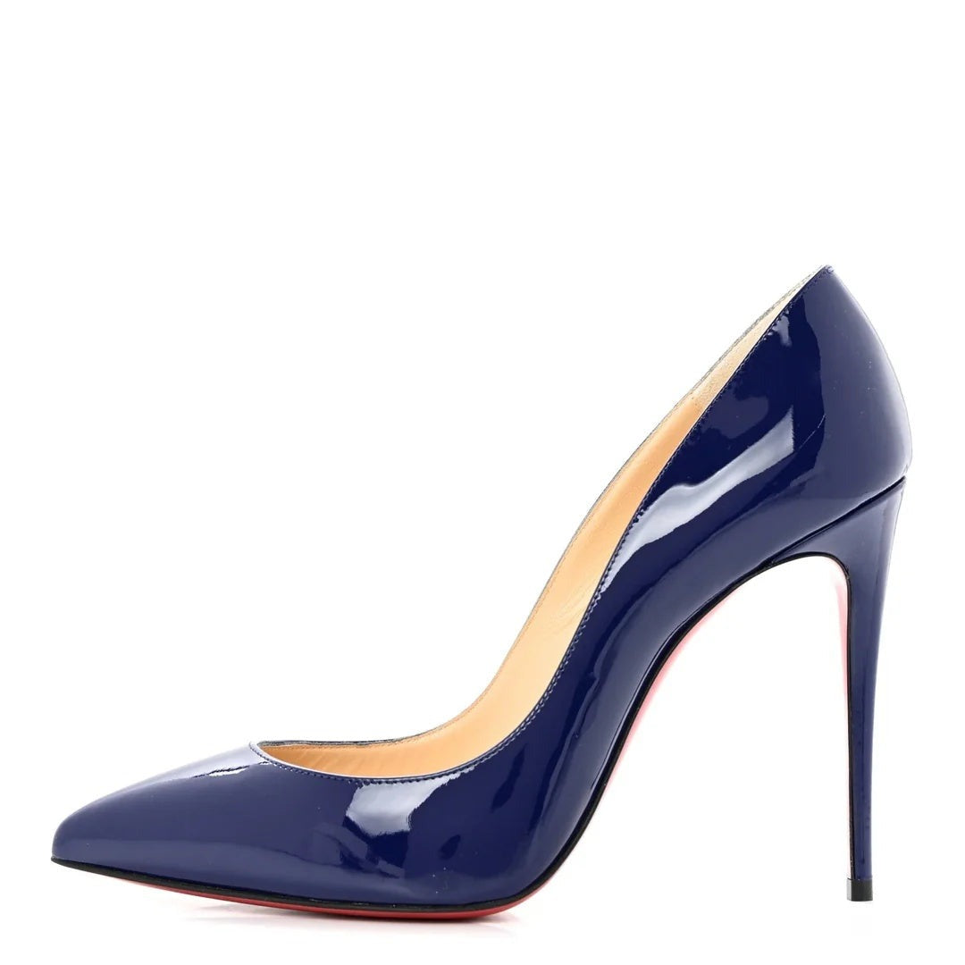 Christian Louboutin Patent Pigalle Follies 100 Pump - Navy