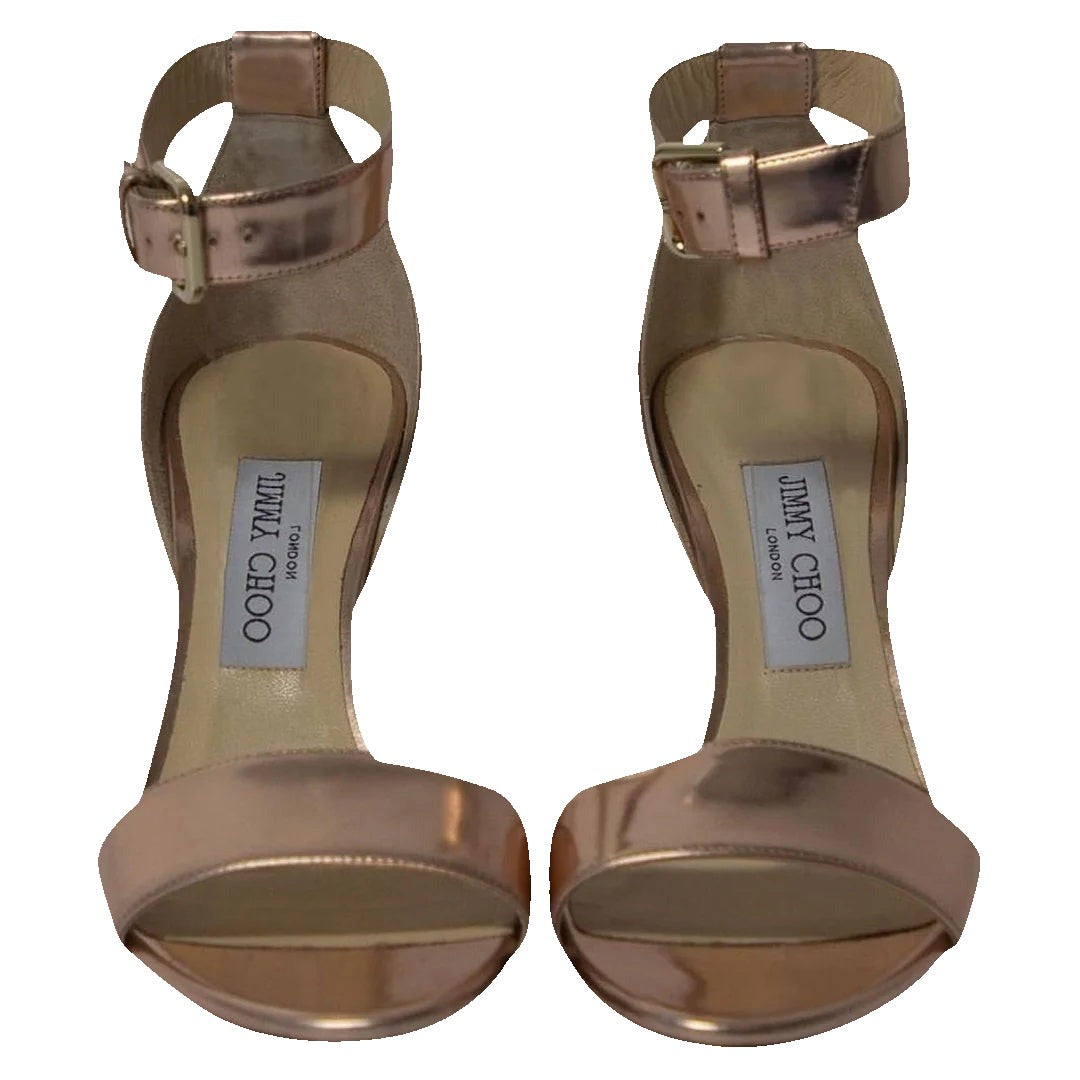 Jimmy Choo 70mm Freja Flower Leather Sandals - Rose Gold