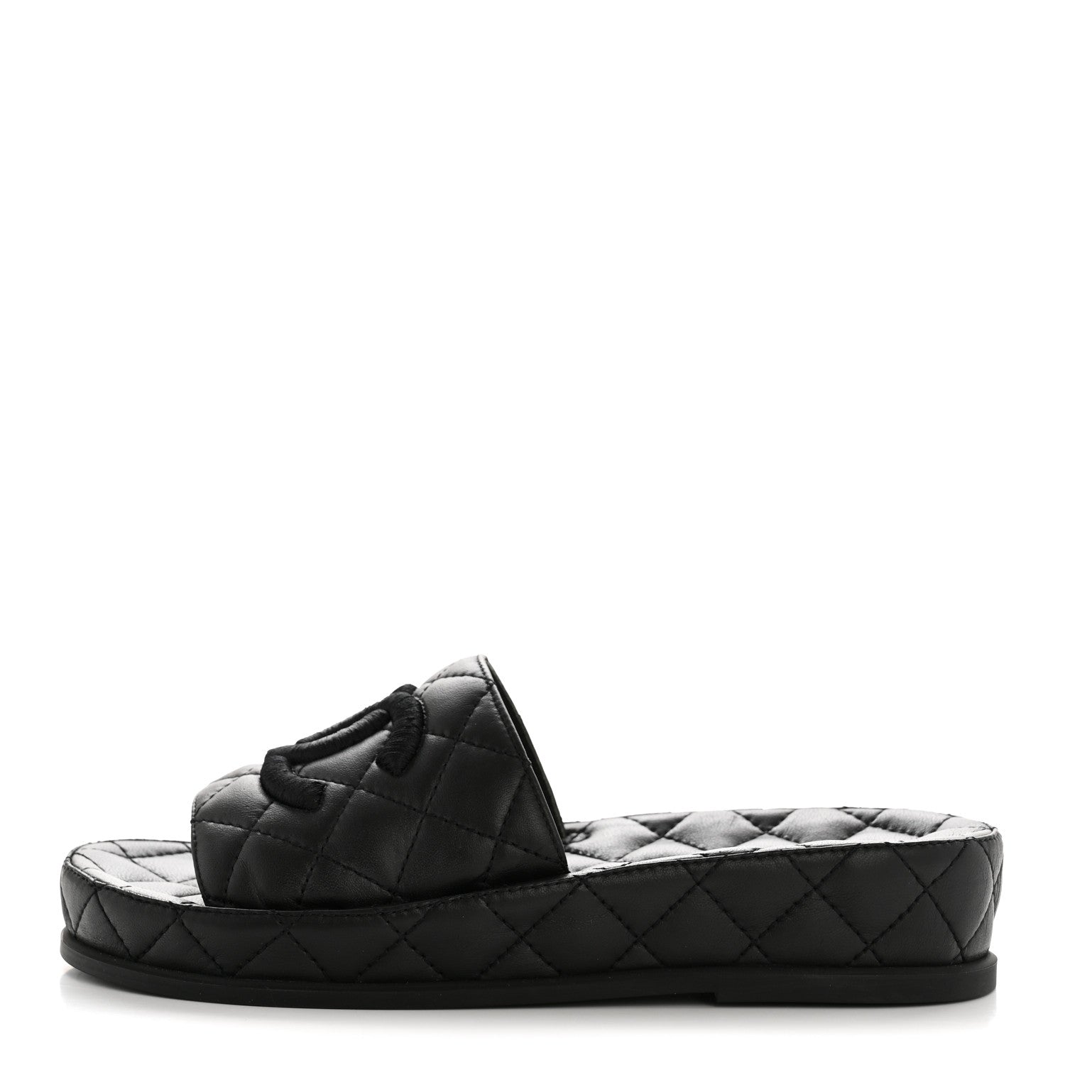 CHANEL LAMBSKIN QUILTED CC MULE SANDAL BLACK