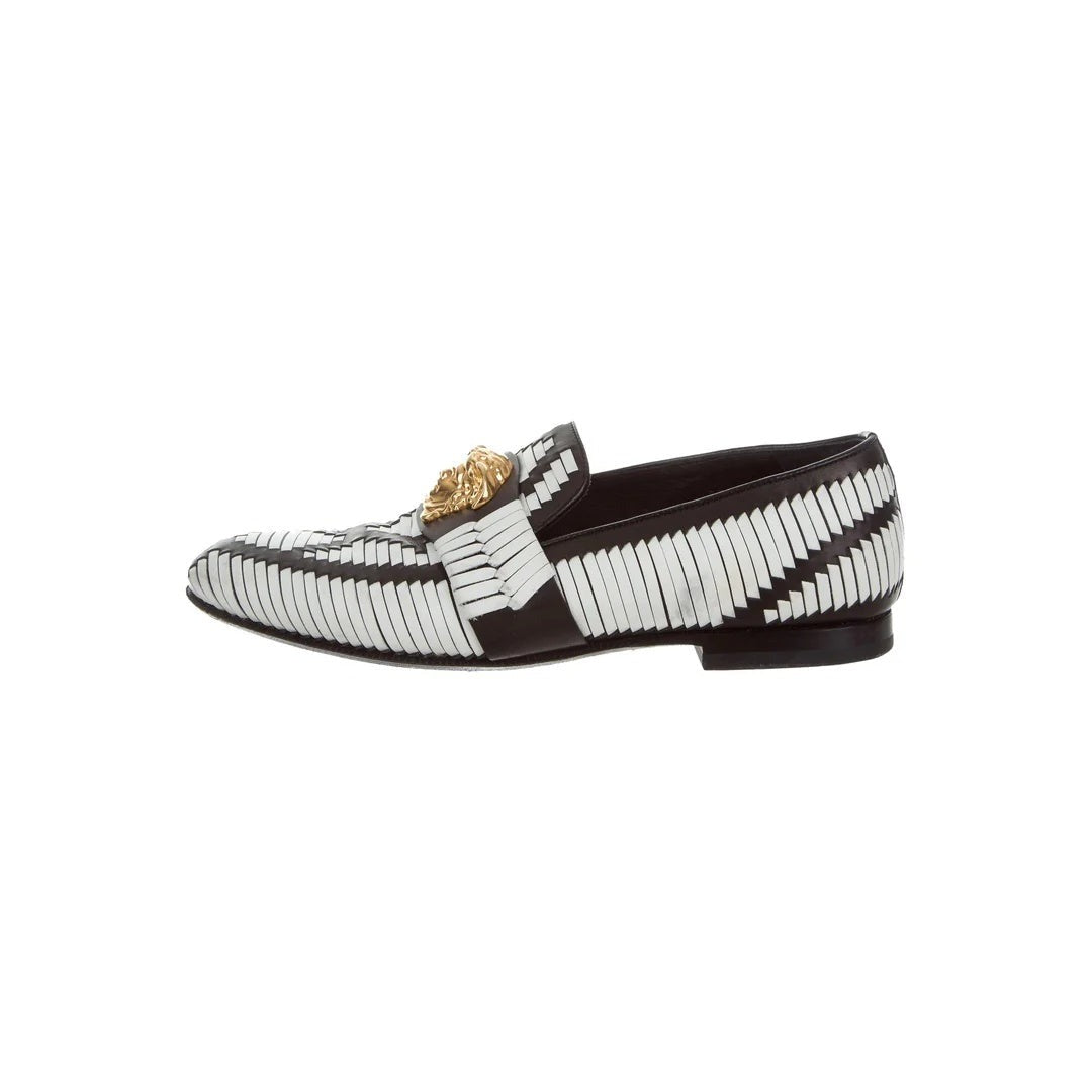Versace Medusa Leather Loafers - Black/White