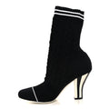 FENDI FF ROCKOKO STRETCH FABRIC OPENWORK SOCK BOOT BLACK & WHITE PEARL