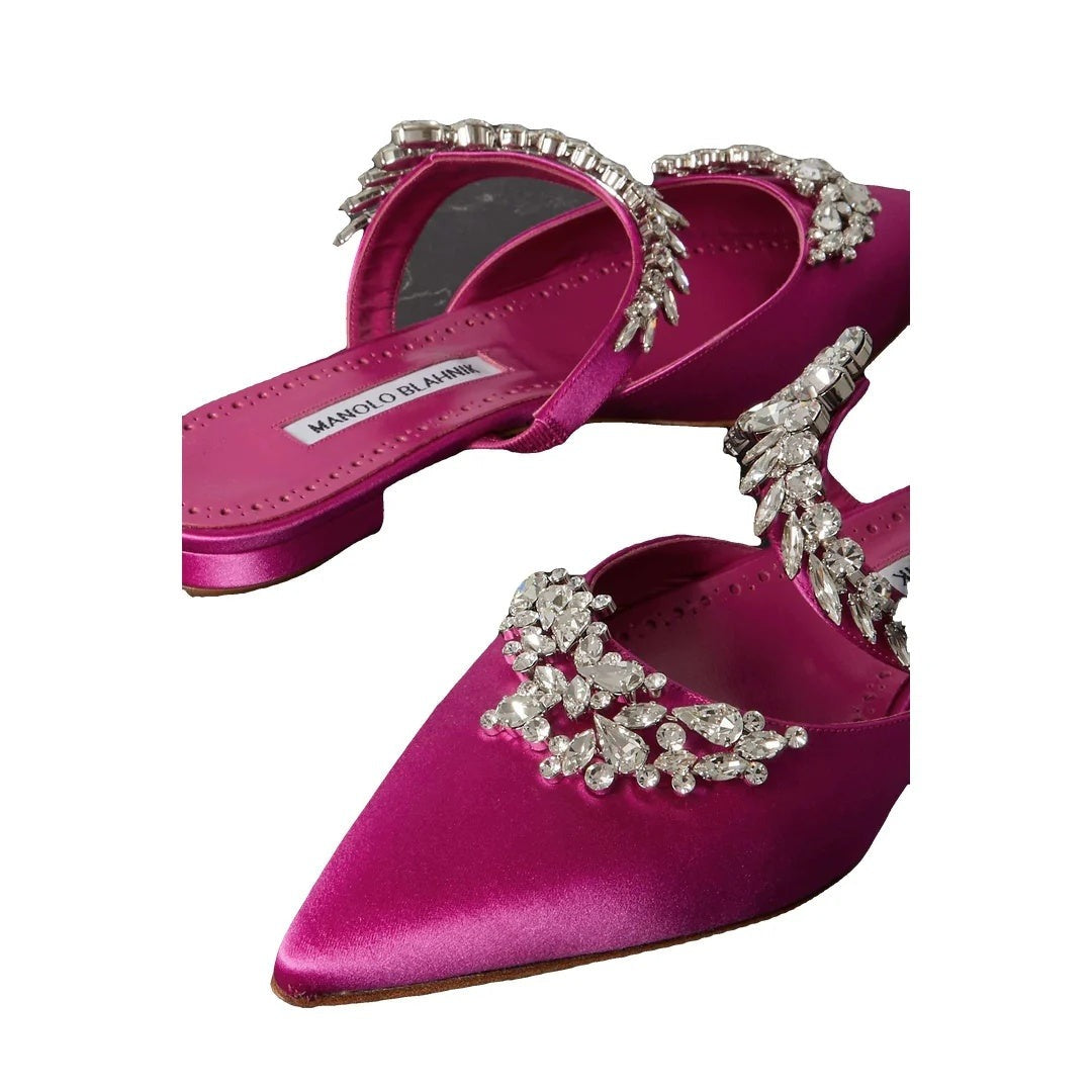 Manolo Blahnik Lurum 90 Embellished Satin Mules - Nude/Pink