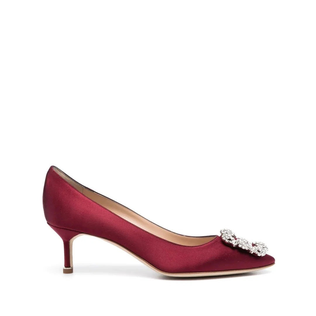 Manolo Blahnik Hangisi 50 Satin Pump - Red/Burgundy