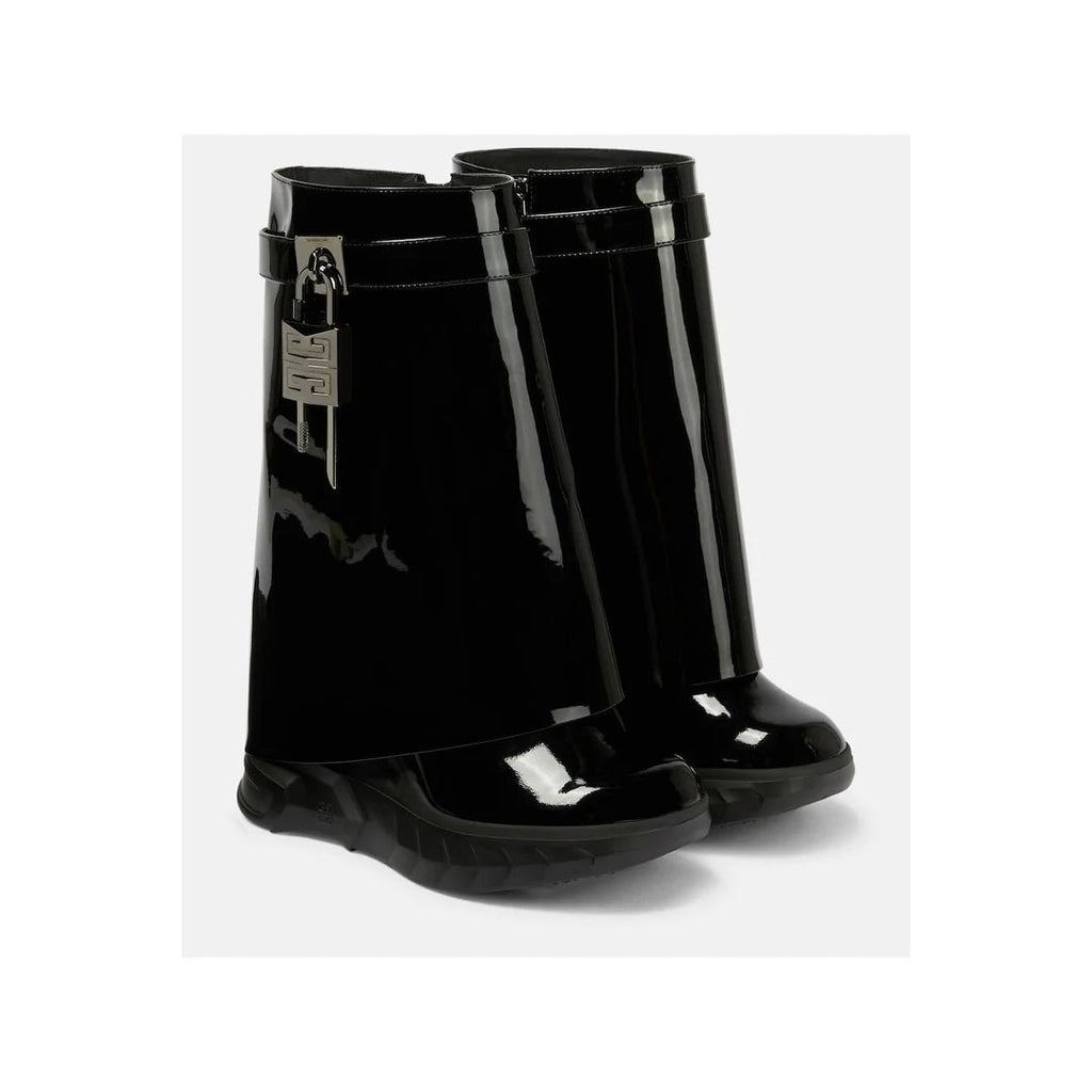Givenchy Shark Lock Boots in Leather - Black Patent