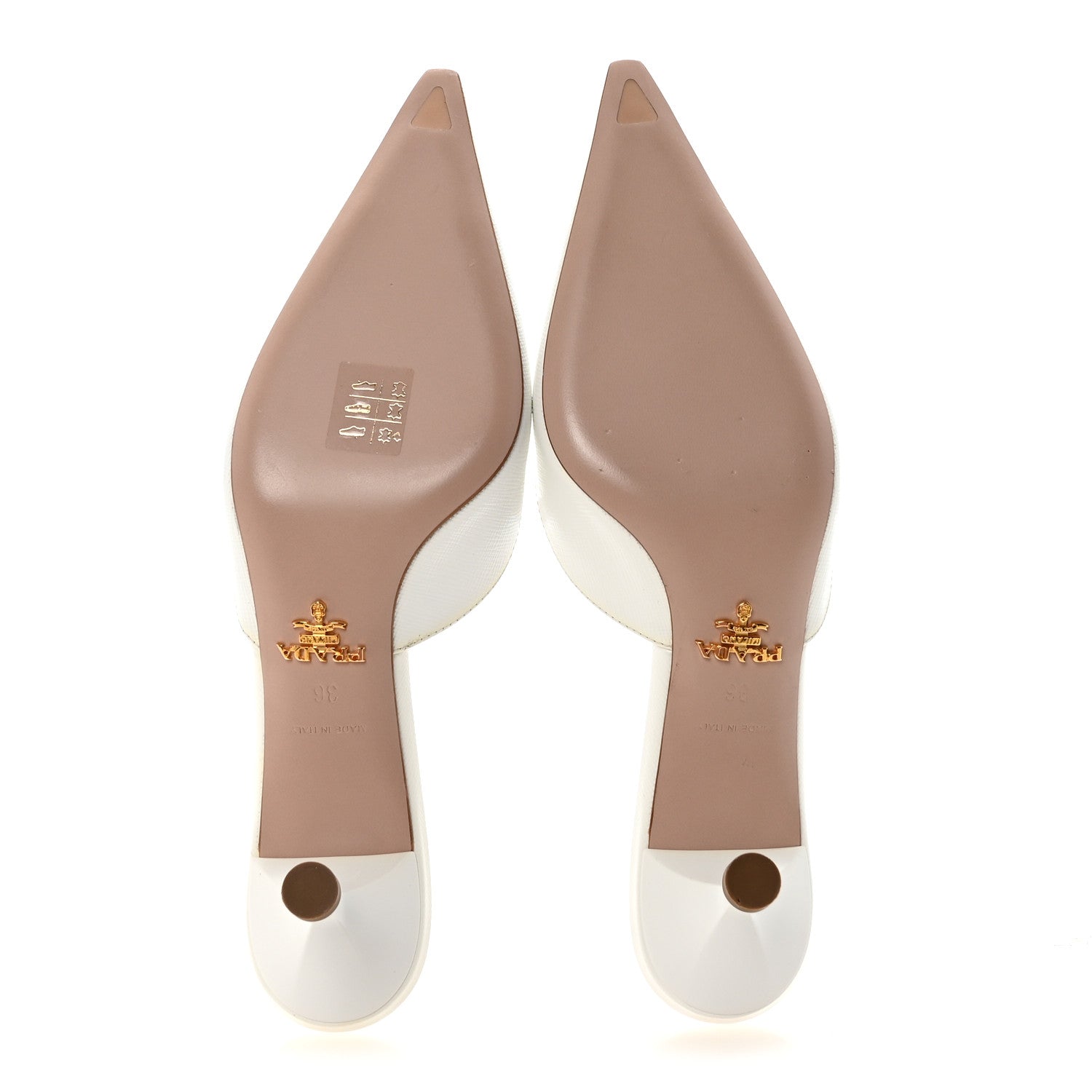 PRADA SAFFIANO LOGO POINTED TOE MULES WHITE