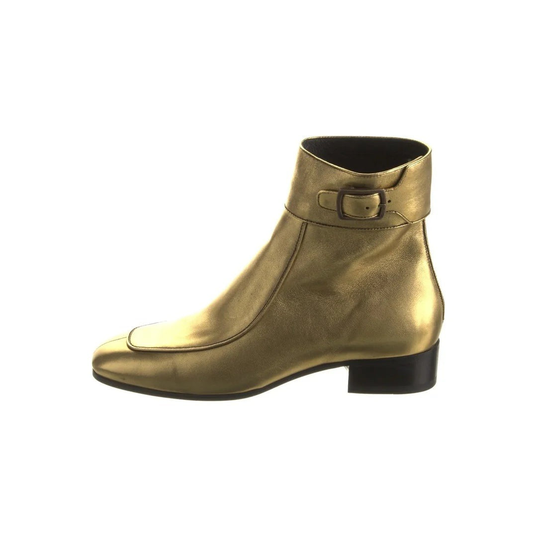 Saint Laurent Almond-Toe Leather Boots - Gold