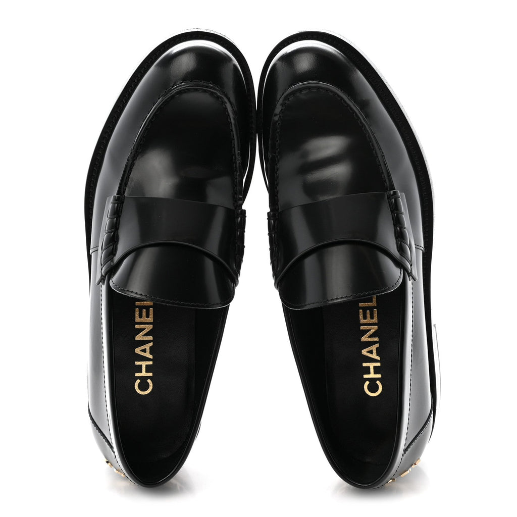 CHANEL 24A CC LOGO LOAFER/MOCCASINS SHINY CALFSKIN BLACK