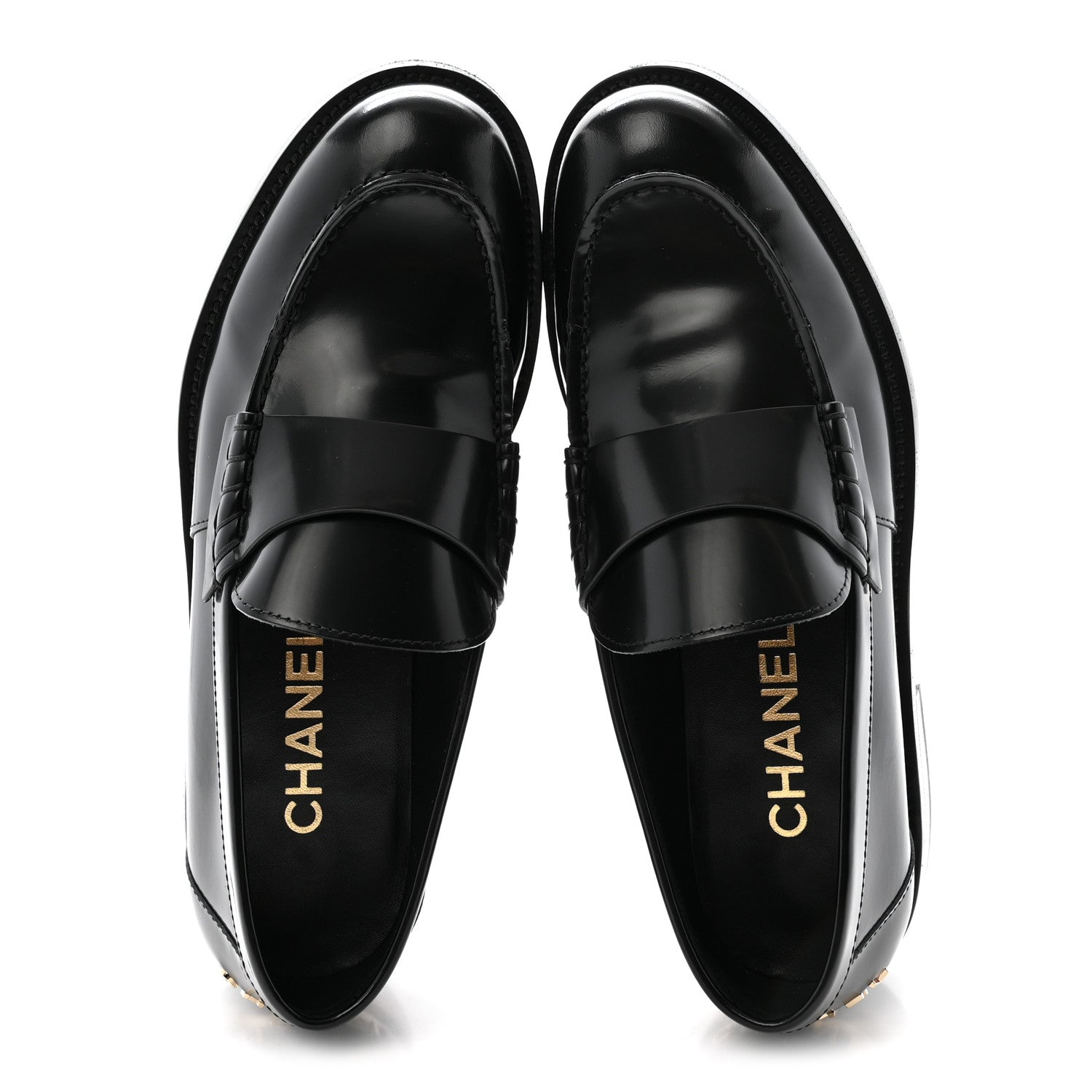 CHANEL 24A CC LOGO LOAFER/MOCCASINS SHINY CALFSKIN BLACK