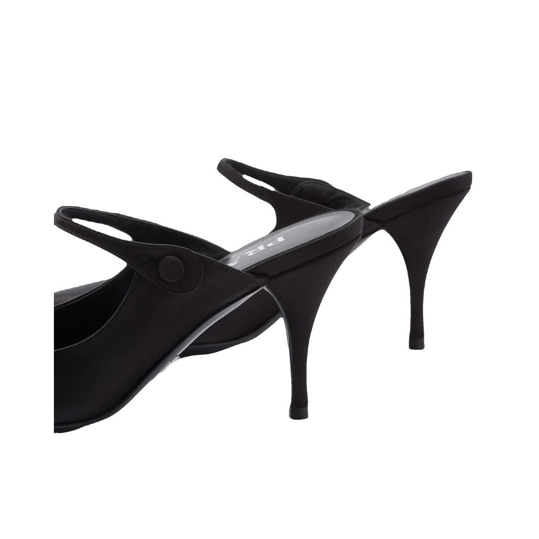 Prada Mules En Cuir - Black satin slingback (different model)