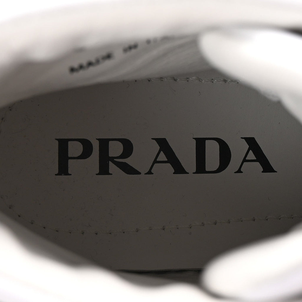 PRADA RE-NYLON GABARDINE TRIANGLE LOGO DOUBLE WHEEL SNEAKERS WHITE