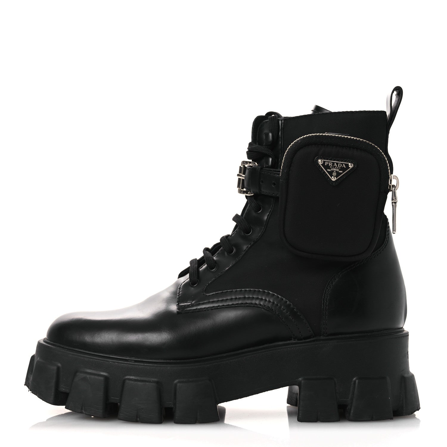 PRADA MONOLITH NYLON POUCH POCKET BOOTS BLACK