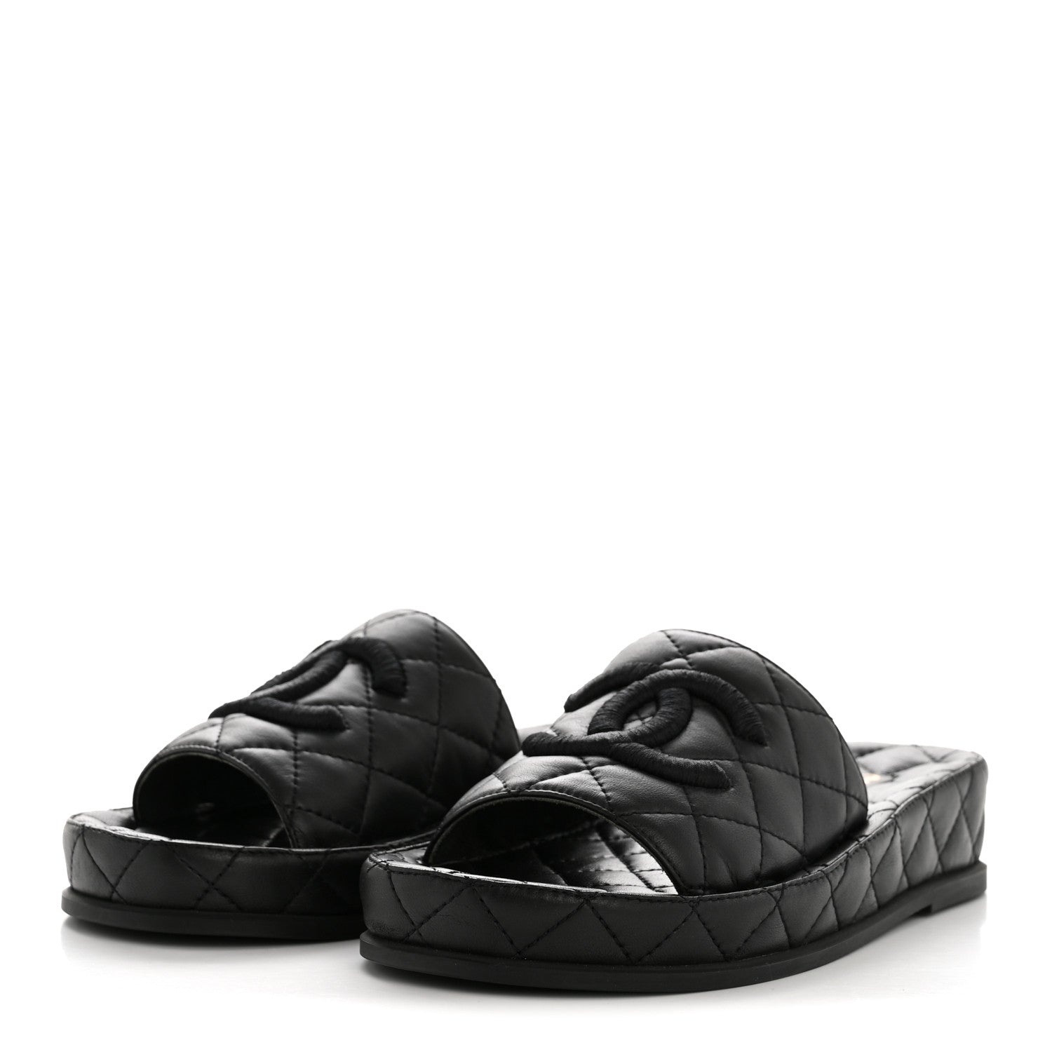 CHANEL LAMBSKIN QUILTED CC MULE SANDAL BLACK