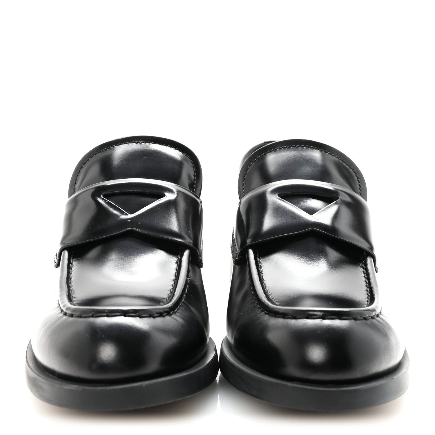 PRADA SPAZZOLATO TRIANGLE LOGO MONOLITH POINTY LOAFERS BLACK