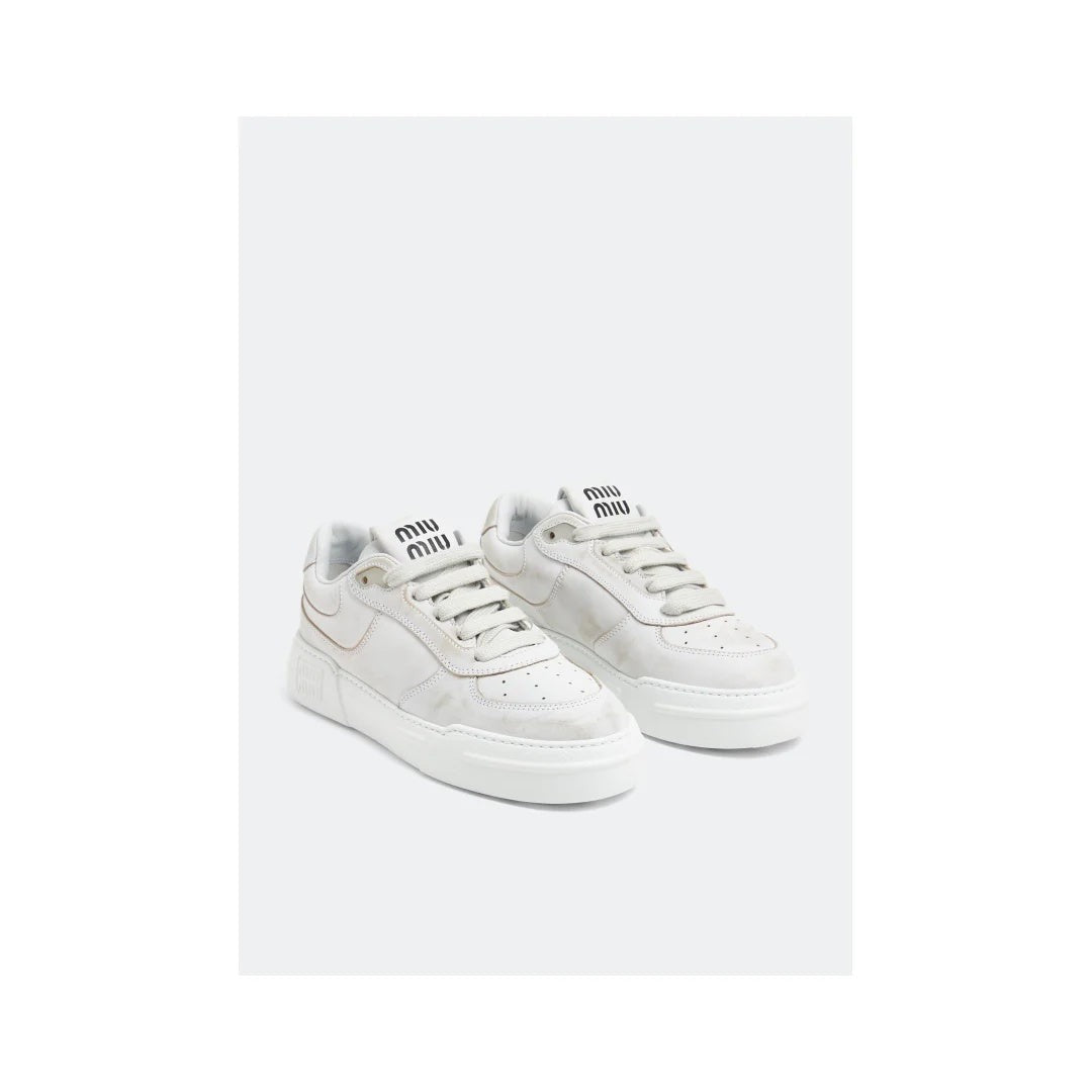 Miu Miu Allacciate Leather Buckle Low-Top Sneakers - White