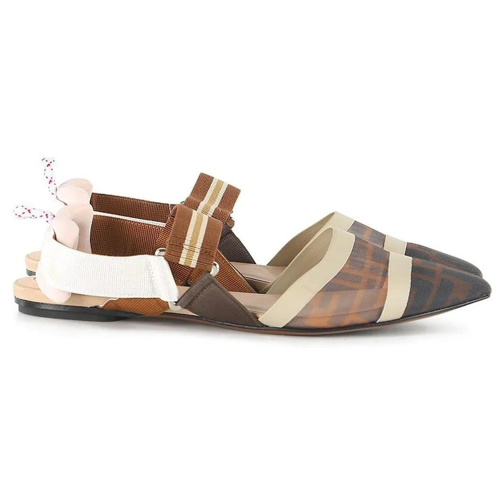 Fendi Mesh Colibrì Ballet Flats - Brown/White