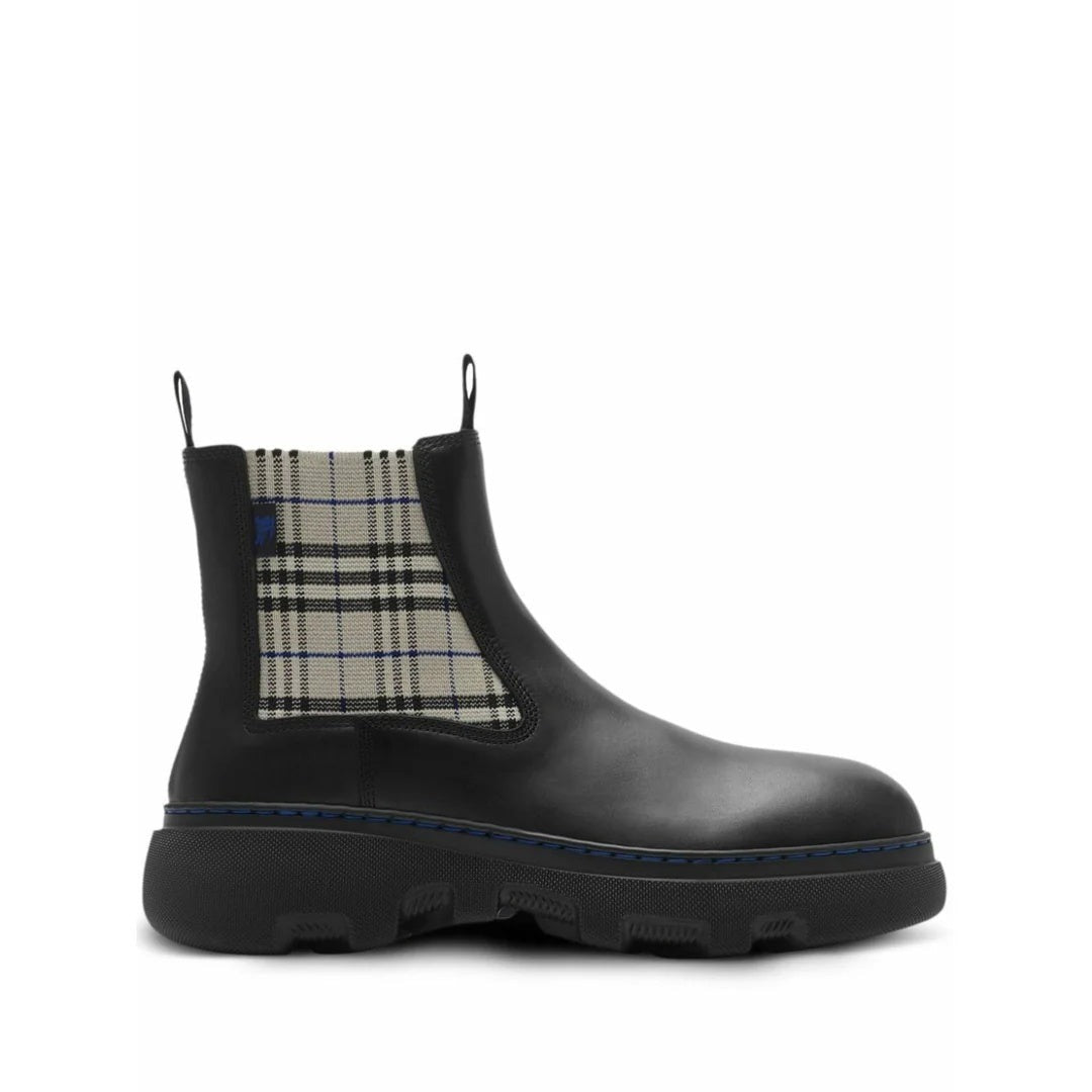 Burberry Stride Eden Chelsea Boots - Black with check panel