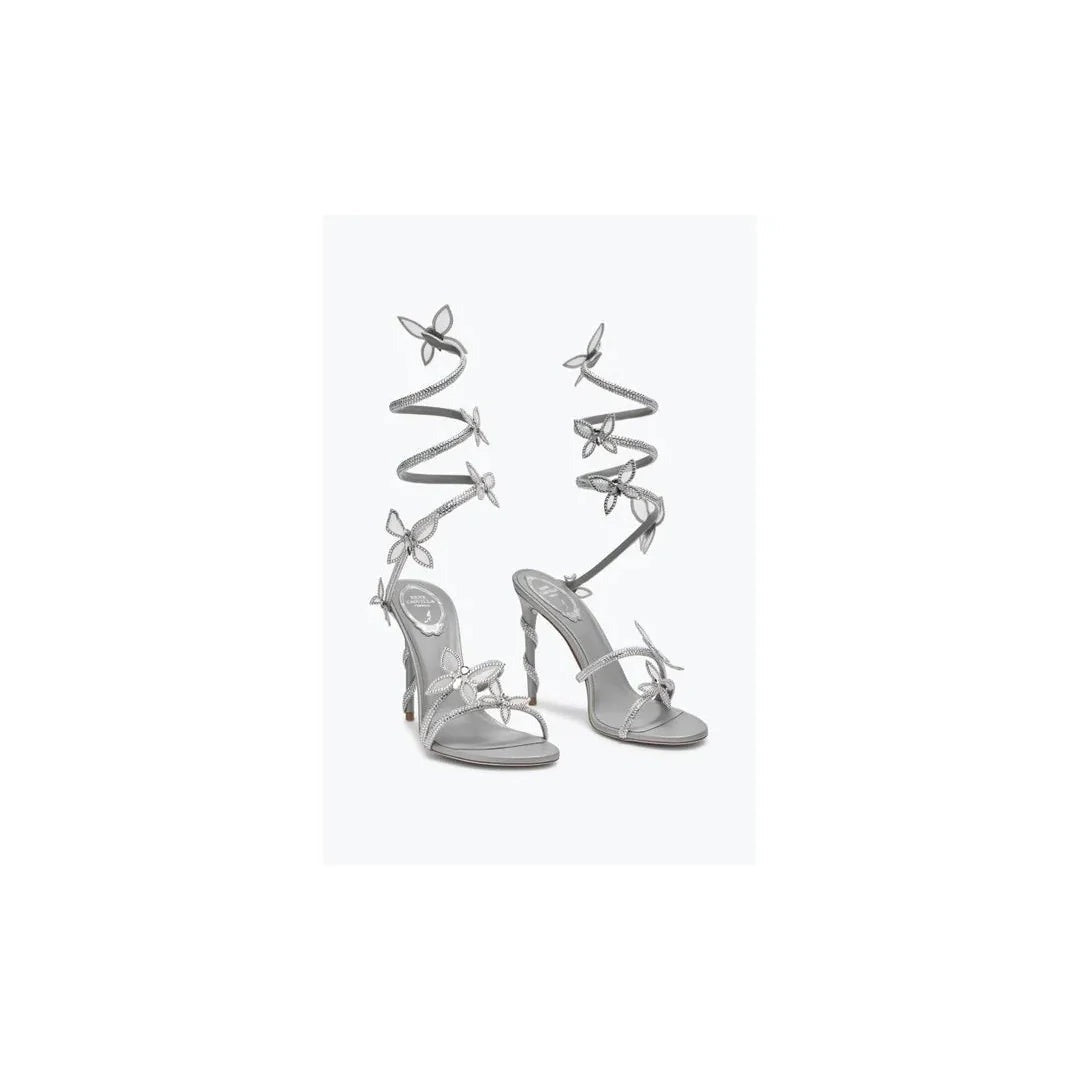 René Caovilla Margot Champagne Sandal With Butterflies 105 - Silver