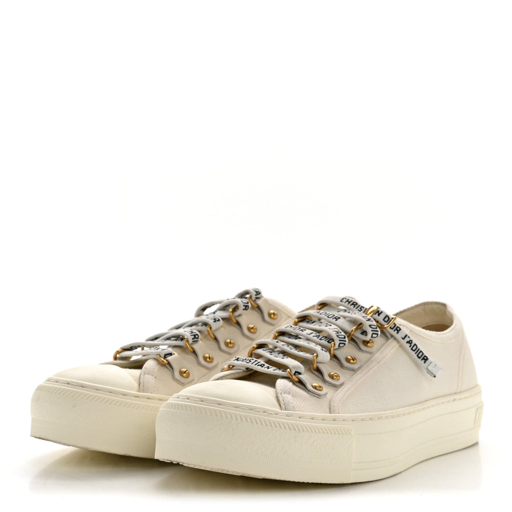 CHRISTIAN DIOR WALK'N'DIOR LOW TOP SNEAKERS BLACK CANVAS FLORAL & BEIGE