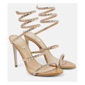 René Caovilla Satin Sandal Ankle Strap Rhinestone - Gold/Beige