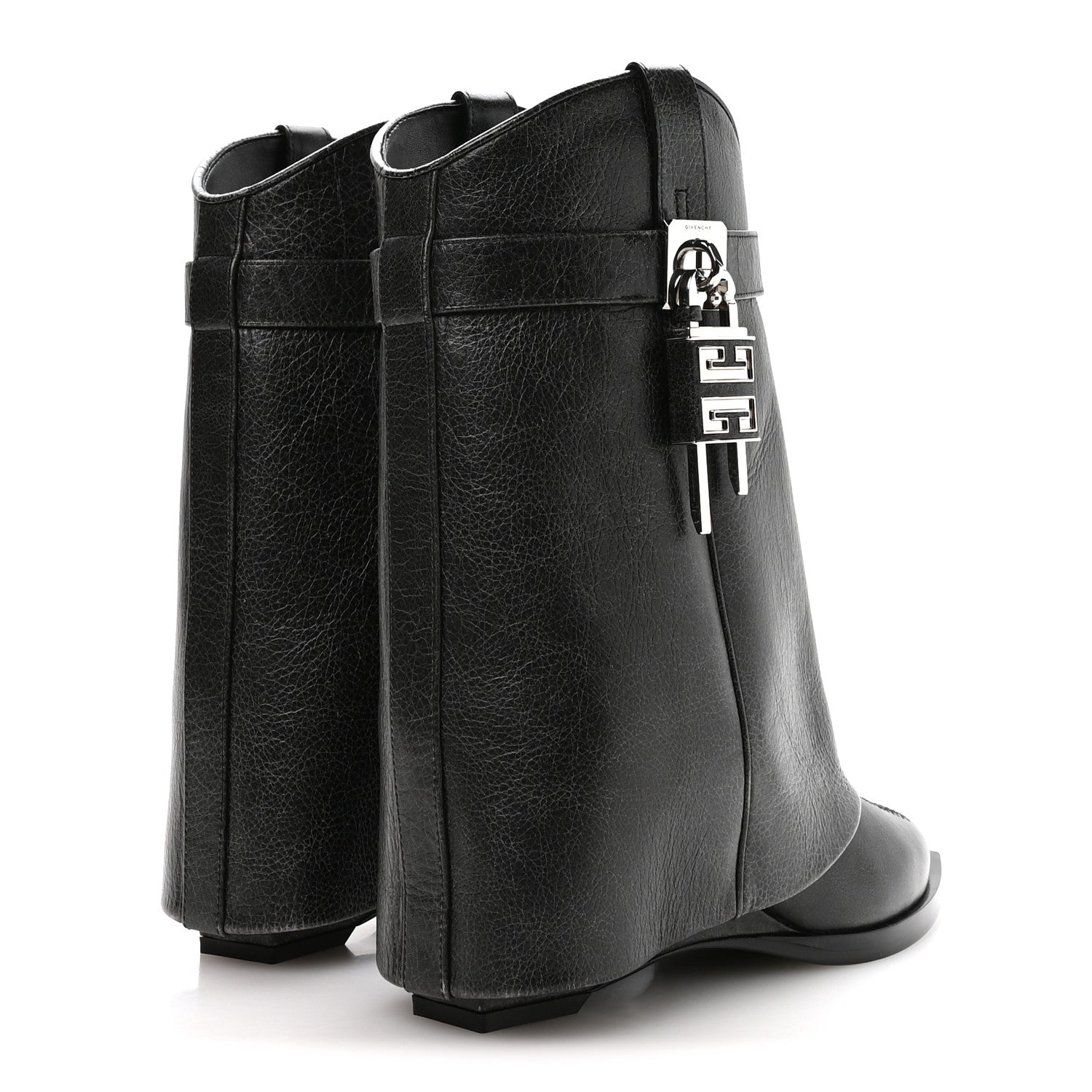 GIVENCHY AGED CALFSKIN COWBOY SHARK LOCK HIGH BOOT BLACK