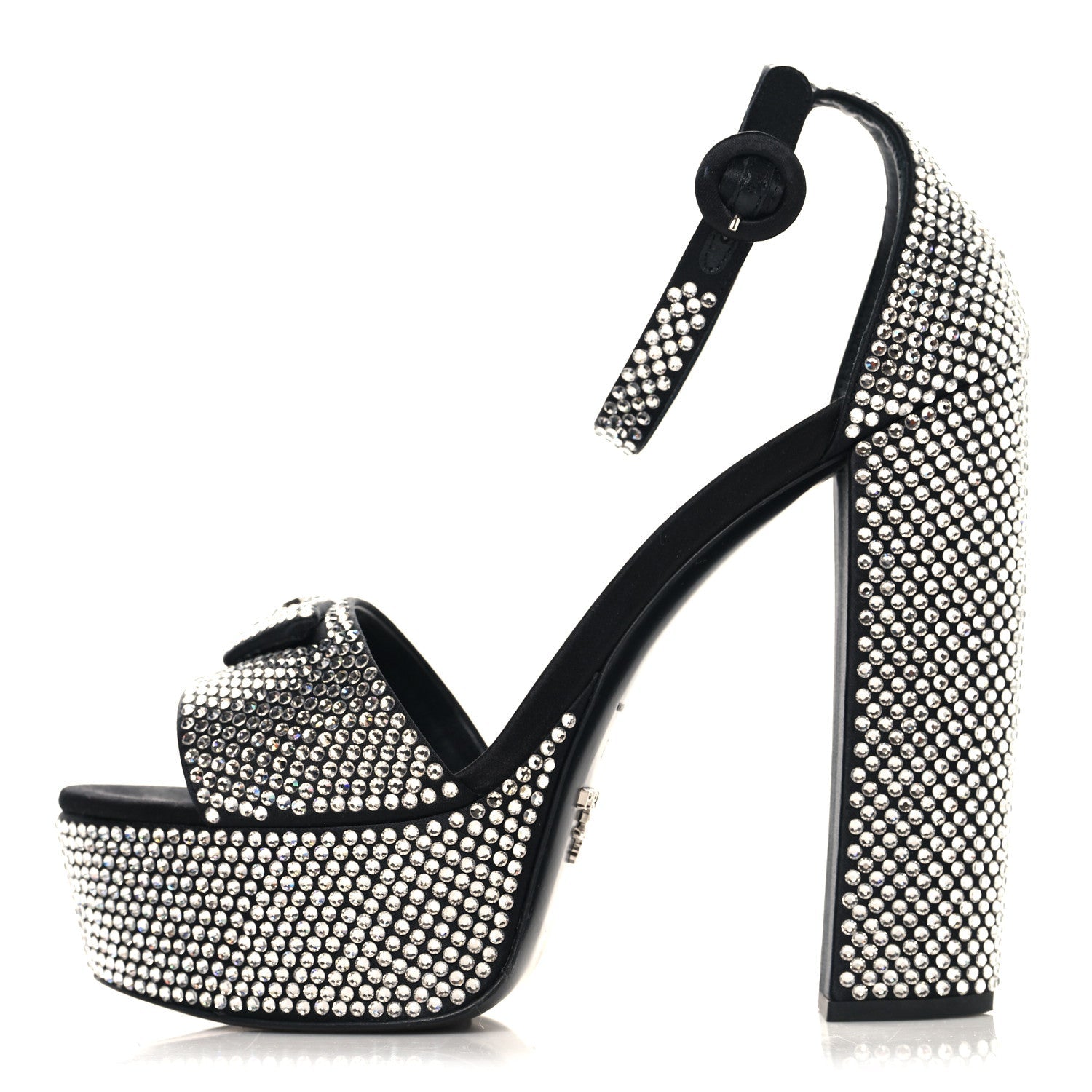 PRADA SATIN CRYSTAL TRIANGLE LOGO PLATFORM SANDALS CRISTAL YELLOW