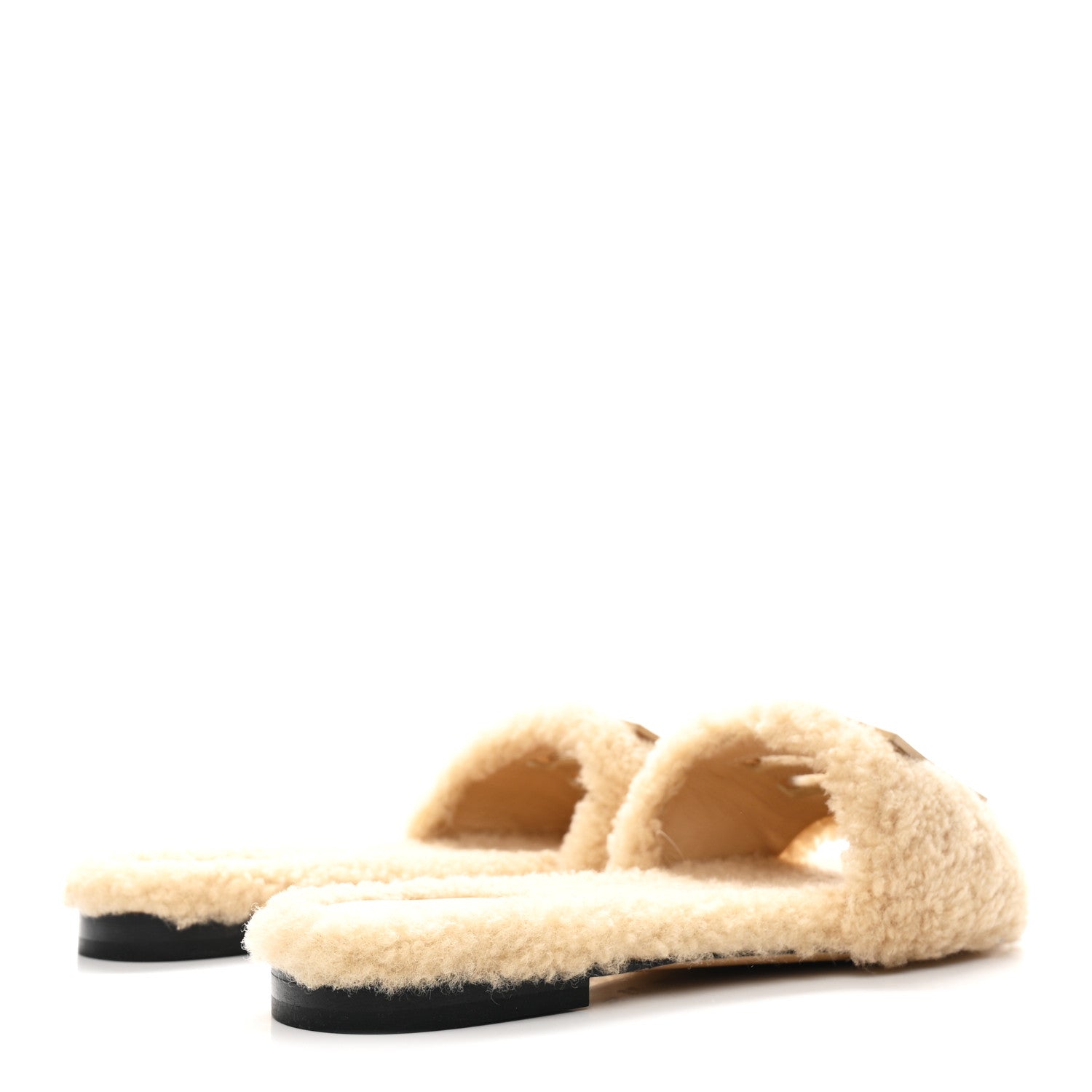 FENDI SHEARLING FF BAGUETTE SLIDE SANDAL BEIGE NATURALE BEIGE